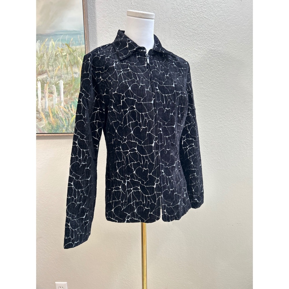 Christopher & Banks Black Abstract Zip Jacket Textured Blazer M